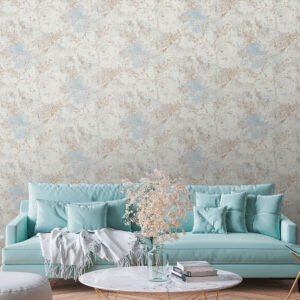 Non-woven wallpaper flowers white grey beige blue 39650-2
