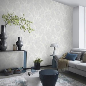 Non-woven wallpaper floral white cream metallic 10402-01