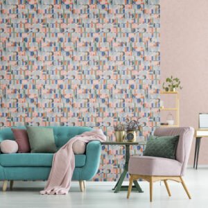 Non-woven wallpaper graphic circles blue green orange 81647