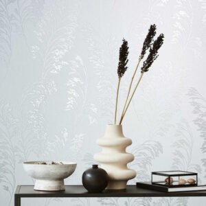 Non-Woven Wallpaper Floral White Silver Metallic 82342