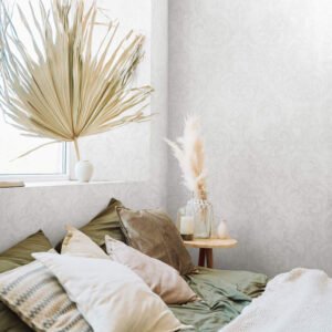 Non-woven wallpaper ornaments floral cream grey white 82386