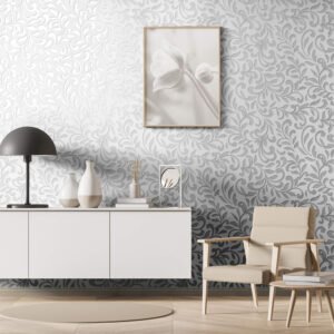 Non-woven wallpaper leaves beige grey metallic 82384