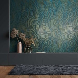 Non-woven wallpaper wave pattern petrol gold metallic 82477