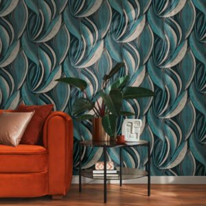 Non-woven wallpaper floral blue silver metallic 78655-2