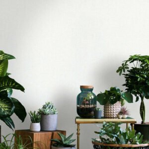 Non-woven wallpaper plain linen texture white 82345