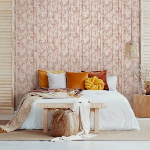 Non-woven wallpaper bamboo watercolor pink orange 81670