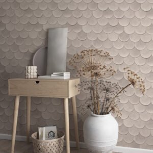 Non-woven wallpaper 3D look tiles shingles beige grey 81654