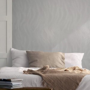 Non-woven wallpaper wave pattern white gloss 82476