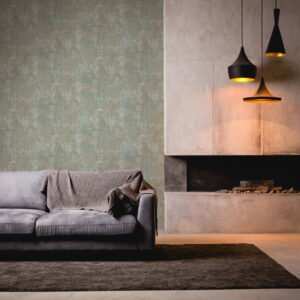 Non-woven wallpaper concrete look green gold 39670-4