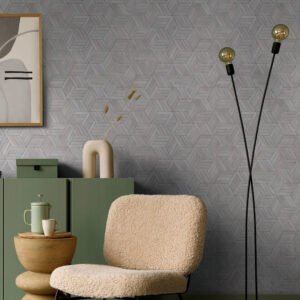 Non-woven wallpaper tiles wood look grey beige 89003