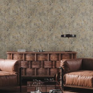 Non-woven wallpaper flowers grey gold metallic 39650-1