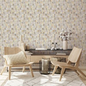 Non-woven wallpaper graphic circles cream grey yellow 81646