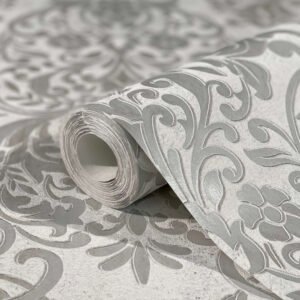 Non-woven wallpaper baroque metallic gray silver 32602