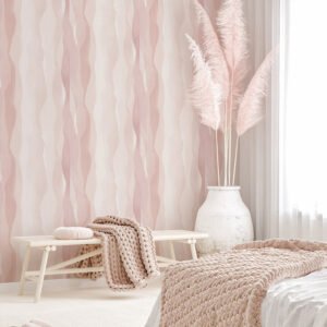 Non-woven wallpaper waves abstract art pink cream 81633