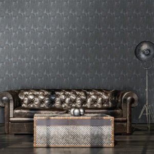Non-woven wallpaper leaves abstract black grey 39658-4
