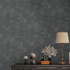 Non-woven wallpaper tiles black silver metallic 39671- 4