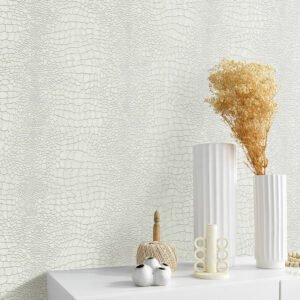 Non-woven wallpaper croc look cream grey metallic 10529-14