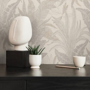 Non-woven wallpaper leaves beige gold metallic 39654-5