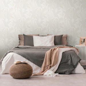 Non-woven wallpaper leaves cream gold metallic 39654-2