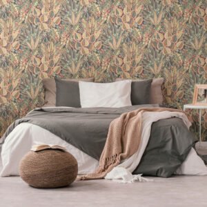 Non-woven wallpaper floral jungle black beige red 39653-1