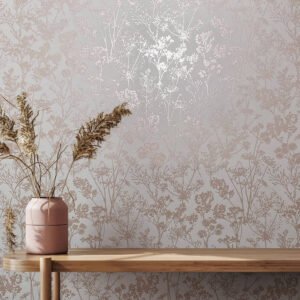 Non-woven wallpaper wildflowers cream gold metallic 82463