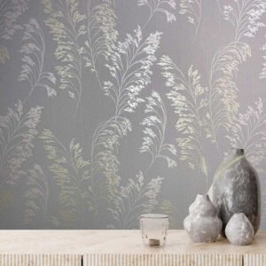 Non-Woven Wallpaper Floral Grass grey Gold Metallic 82343