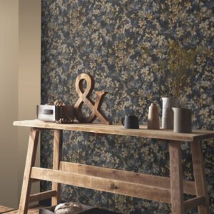 Non-woven wallpaper flowers black grey yellow 10415-15
