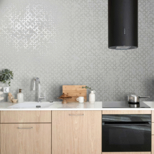 Non-woven wallpaper circles white cream metallic 35121