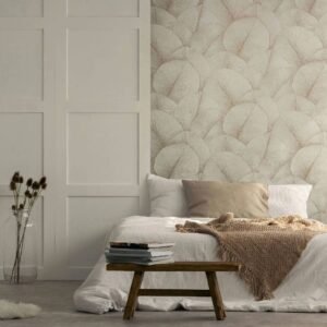 Non-woven wallpaper leaf pattern beige cream 34510
