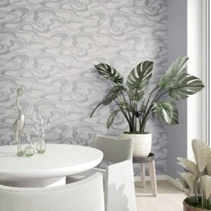 Non-woven wallpaper lines wave pattern grey metallic 34536
