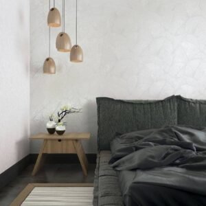 Non-woven wallpaper leaf pattern 3D look white grey 34507