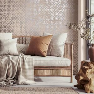 Non-woven wallpaper circles beige silver metallic 35120