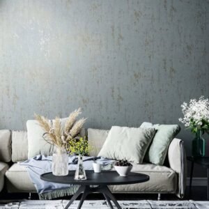 Non-woven wallpaper plaster look blue white silver 35162