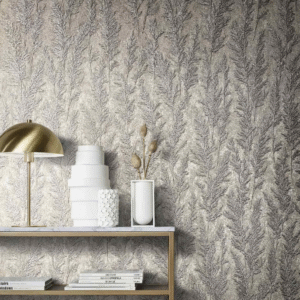 Wallpaper non-woven grass plants taupe silver metallic 85731