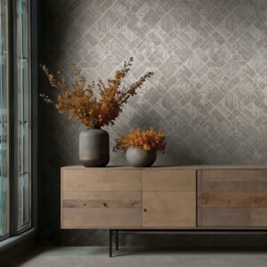 Non-woven wallpaper wood look tiles platinum metallic 35511