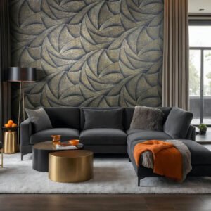 Non-woven wallpaper waves black gold metallic 35506