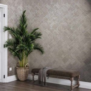 Non-woven wallpaper wood look tiles beige grey gloss 35510