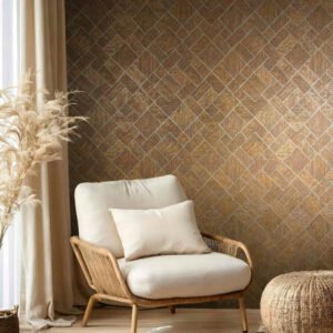 Non-woven wallpaper wood look tiles gold metallic 35513
