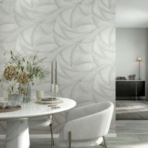 Non-woven wallpaper waves abstract grey pearl shine 35501