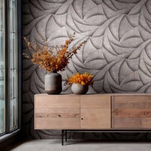 Non-woven wallpaper waves grey silver metallic 35505