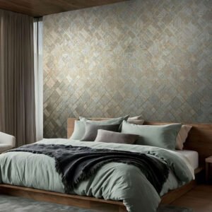 Non-woven wallpaper wood look blue copper metallic 35512