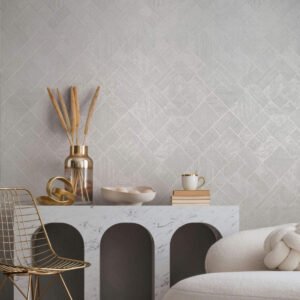 Non-woven wallpaper wood look tiles white pearl gloss 35508