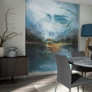 Non-woven wallpaper abstract art face blue beige 35497