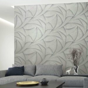 Non-woven wallpaper waves abstract grey white gloss 35504