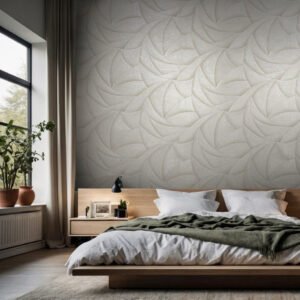 Non-woven wallpaper waves abstract cream pearl shine 35502