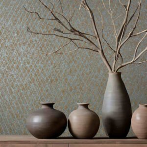 Non-woven wallpaper diamond brown blue metallic 35539