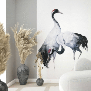 Digital Print Birds Japanese Black White grey 34596