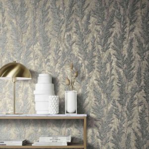 Wallpaper non-woven grass plants gray blue 85730