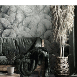 Non-woven wallpaper leaf pattern silver metallic 34514