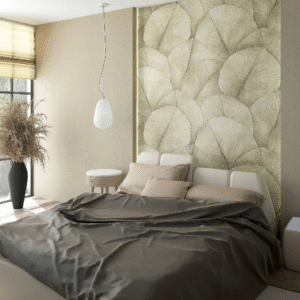 Digital printing leaf pattern 3D look beige cream 34597